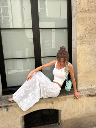 “Eyes off my B” white skirt
