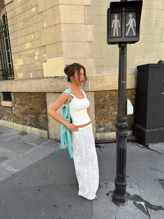 “Eyes off my B” white skirt